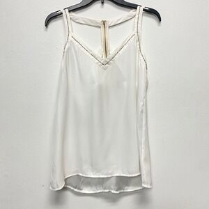JACK White Sleeveless Tank Top Women Medium Embellished V Neck Zipper‎ Back